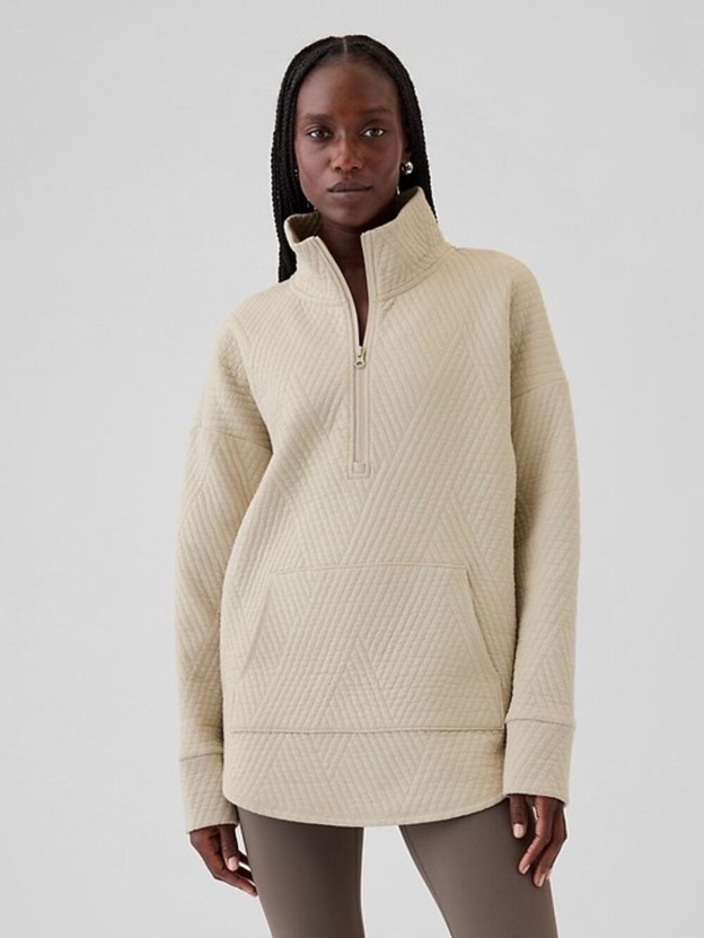 Gap GapFit Quilted Jacquard Half Zip Pullover Moonstone Beige Small Tall